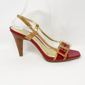Audrey Brooke Womens Red Patent Leather Slingback Buckle Dress Heel 9.5 NEW